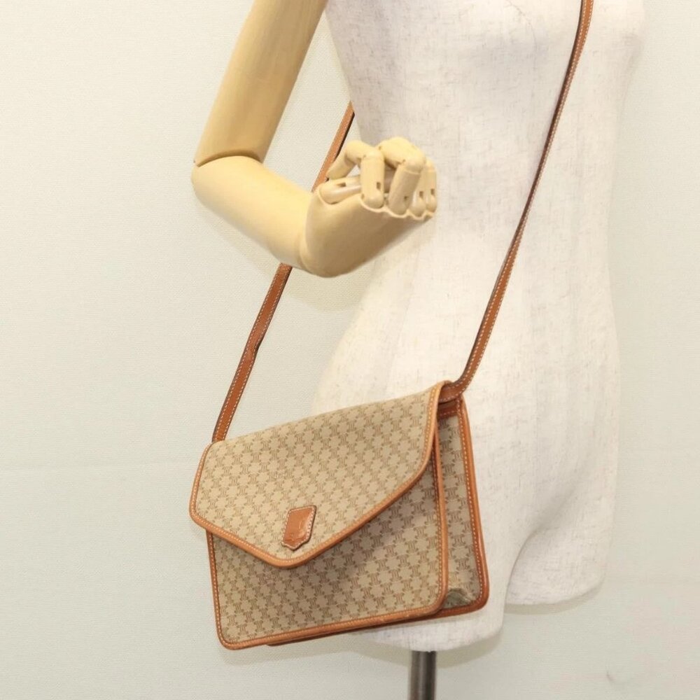 CELINE Macadam Canvas Shoulder Bag Beige Gold Auth - Picture 14 of 16